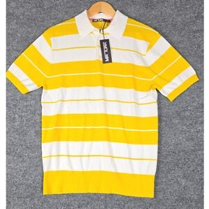 MR TURK Cisco SS Polo Shirt Yellow White Stripe Knit Short Sleeve Mens Sz S NWT